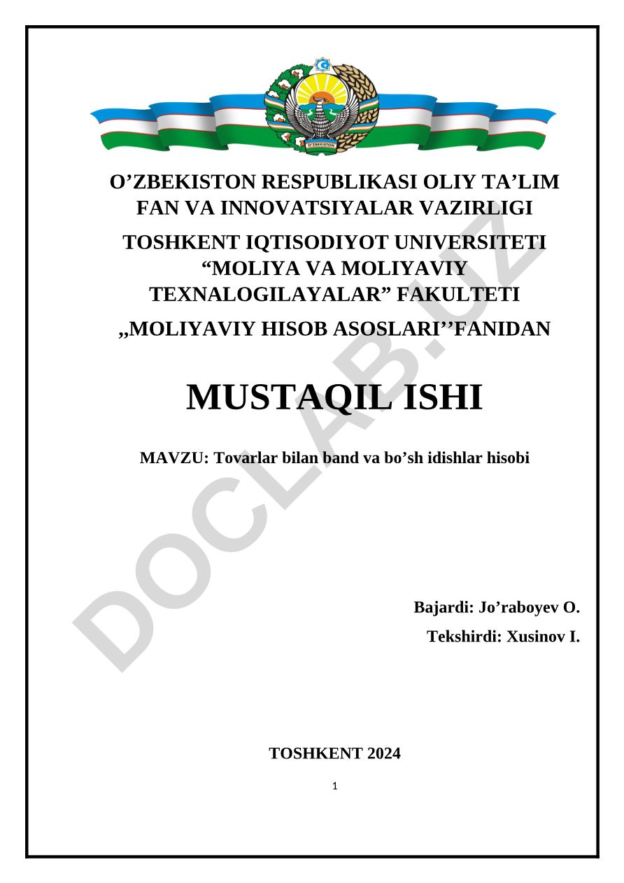 Tovarlar bilan band va bo'sh idishlar hisobi