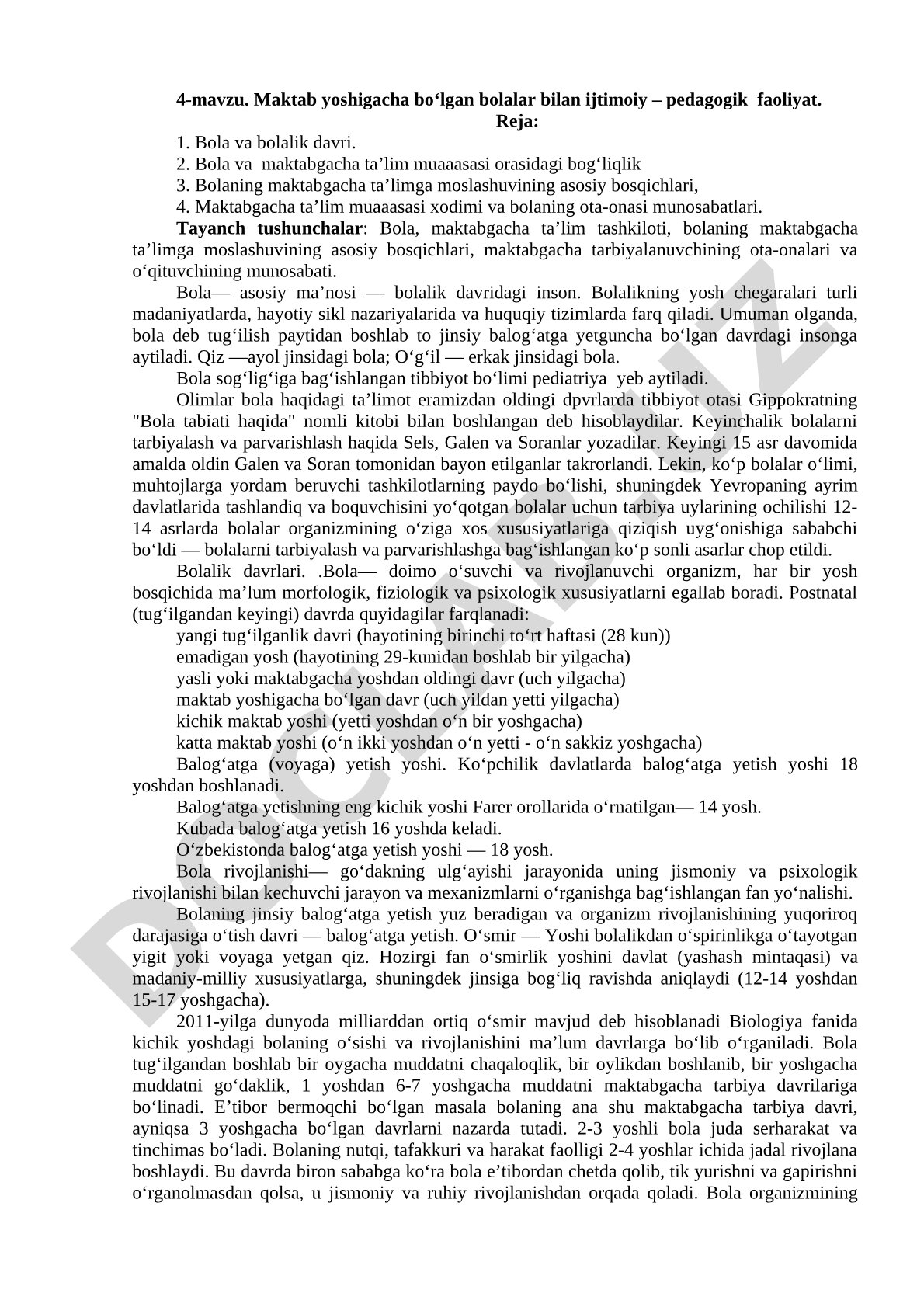 Maktab yoshigacha bo‘lgan bolalar bilan ijtimoiy – pedagogik faoliyat