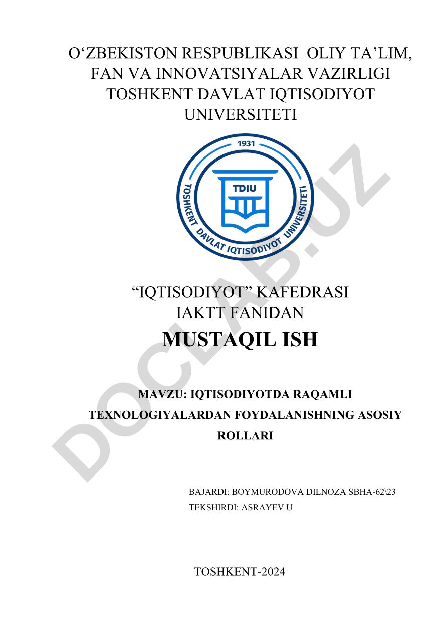 Iqtisodiyotda raqamli texnologiyalardan foydalanishning asosiy rollari