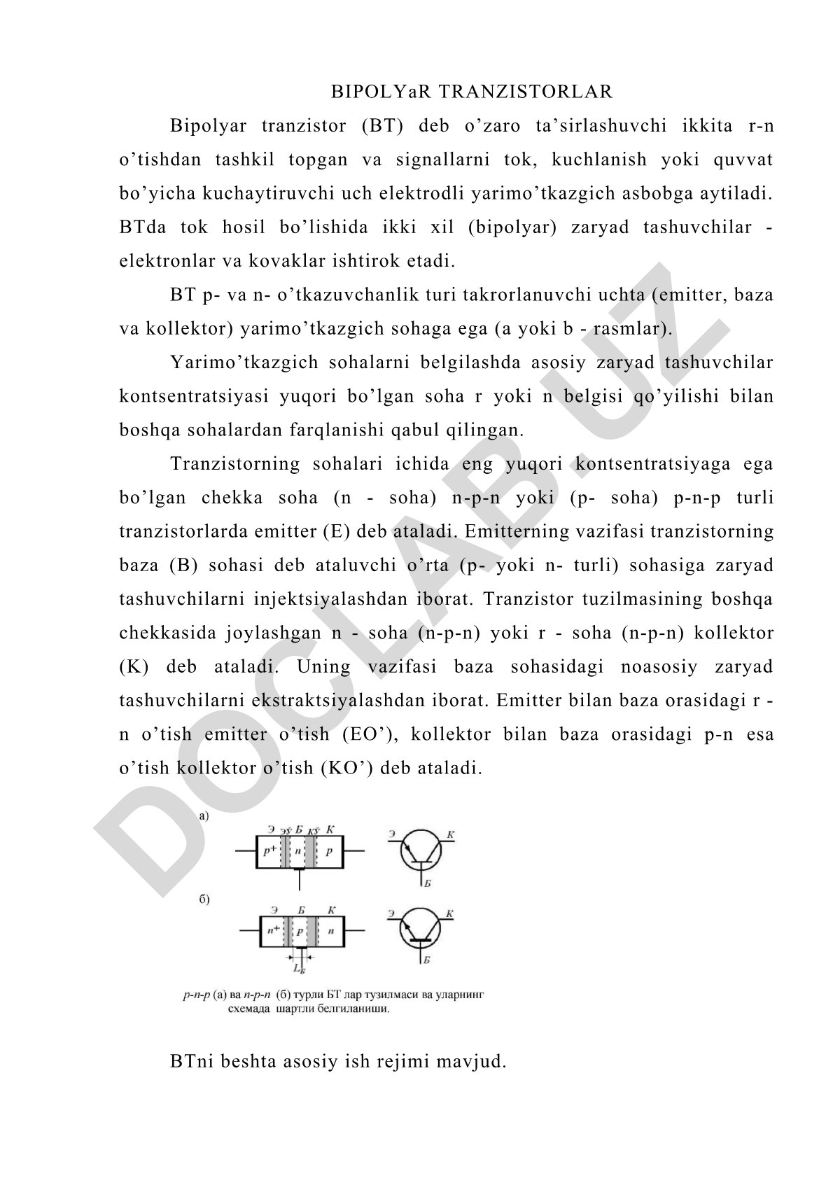 Bipolyar tranzistorlar va ularning ishlash prinsipi