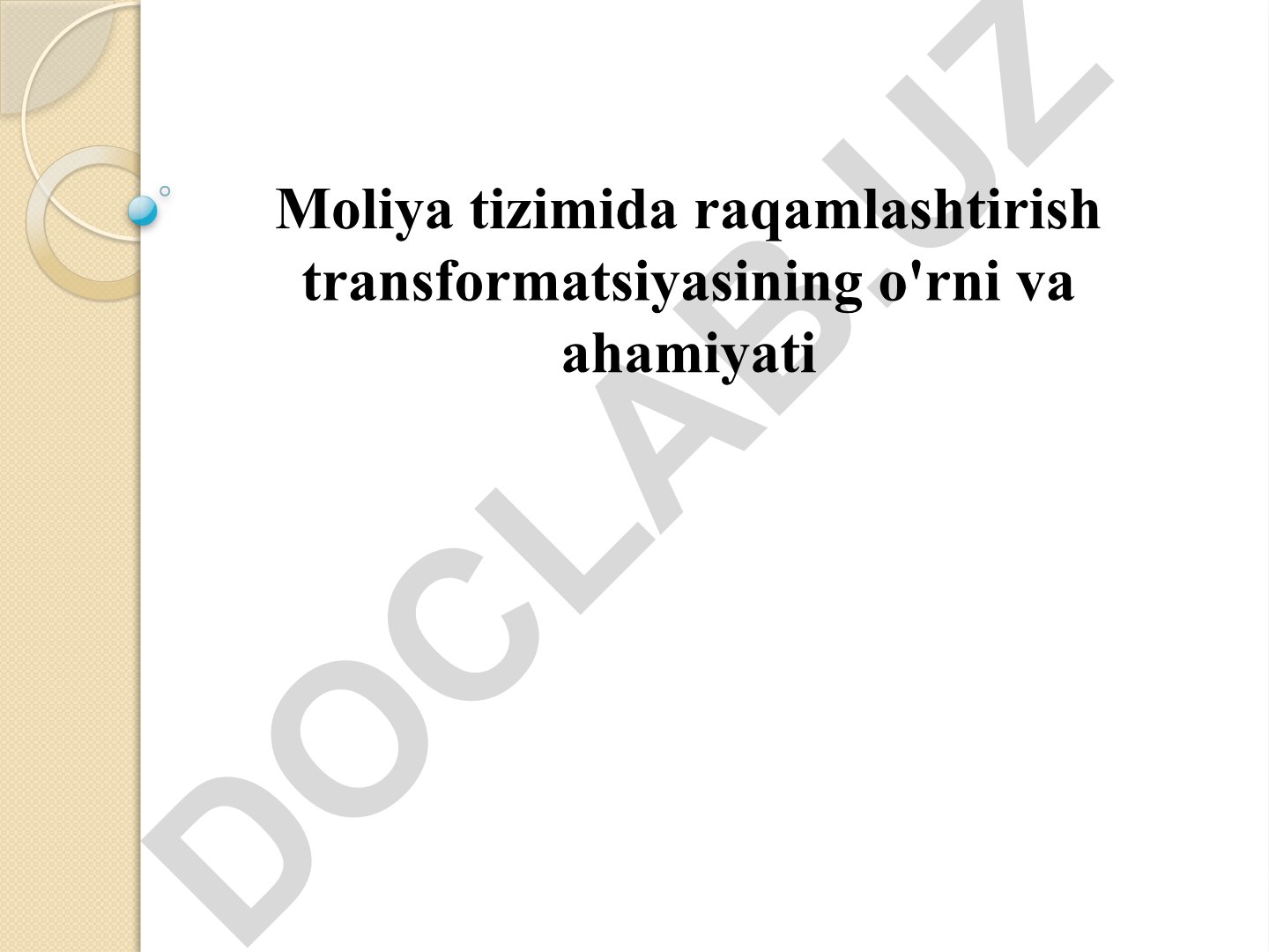 Moliya tizimida raqamlashtirish transformatsiyasining o'rni va ahamiyati
