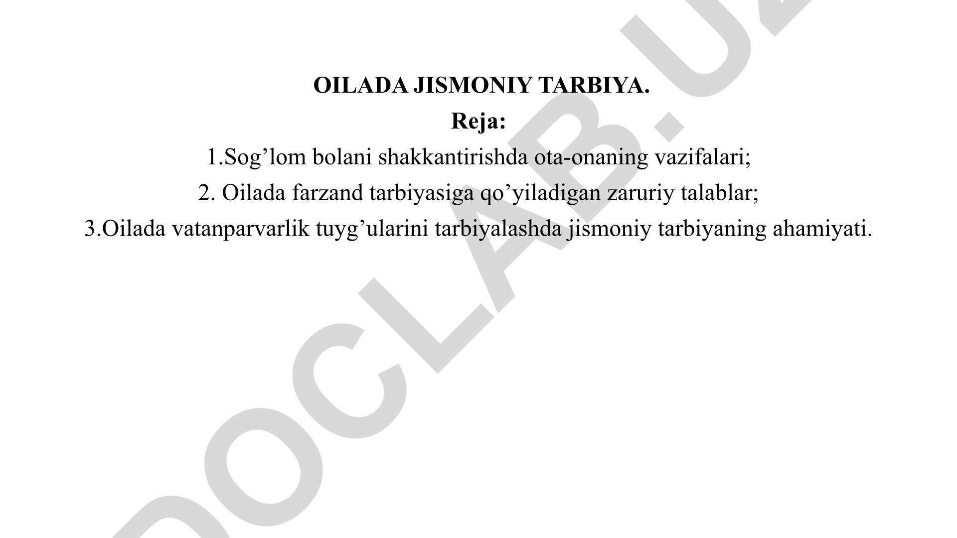 Oilada jismoniy tarbiya