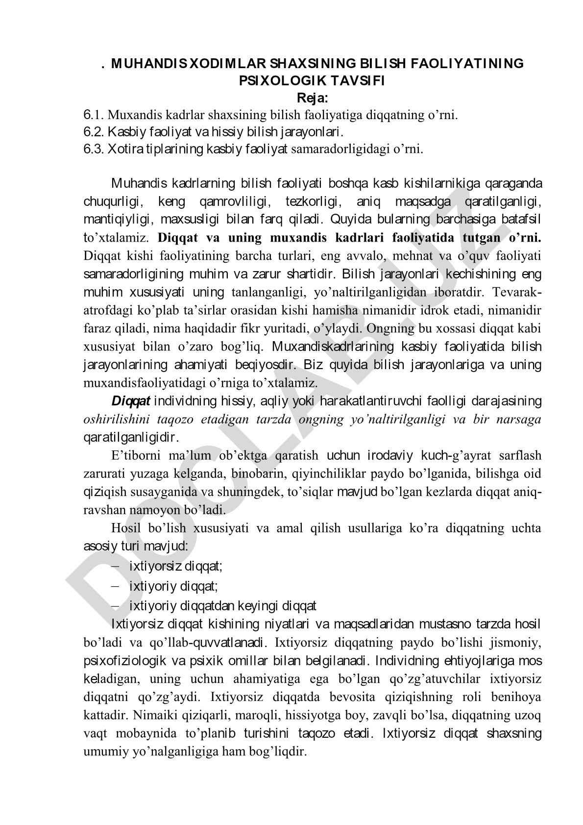 Muhandis xodimlar shaxsining bilish faoliyatining psixologik tavsifi