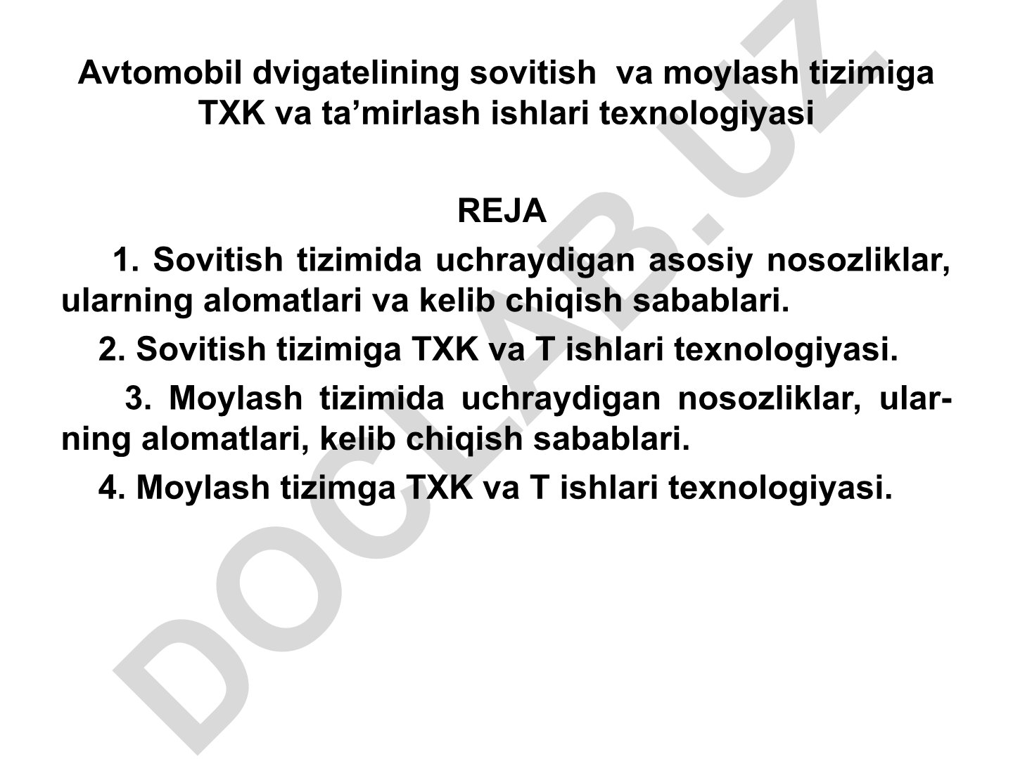 Avtomobil dvigatelining sovitish va moylash tizimiga texnik xizmat ko'rsatish va ta'mirlash ishlari texnologiyasi