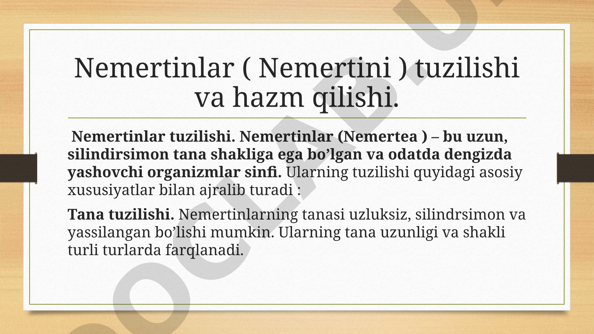 Nemertinlar ( Nemertini ) tuzilishi va hazm qilishi