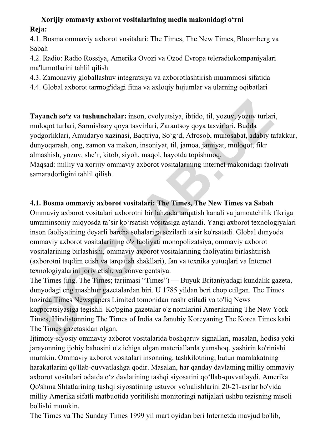 Xorijiy ommaviy axborot vositalarining media makonidagi o‘rni
