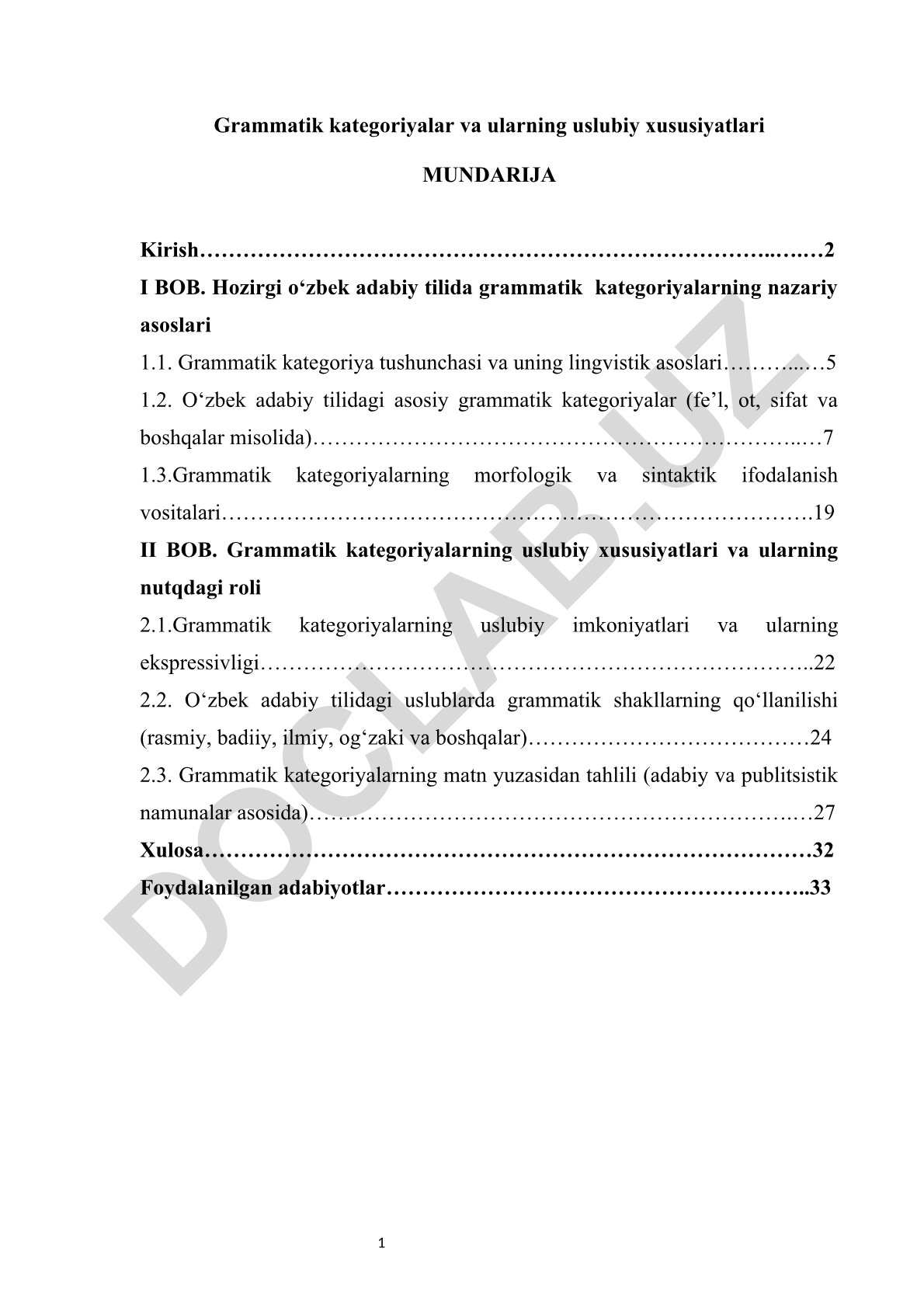 O'zbek adabiy tilida grammatik kategoriyalar va ularning uslubiy xususiyatlari
