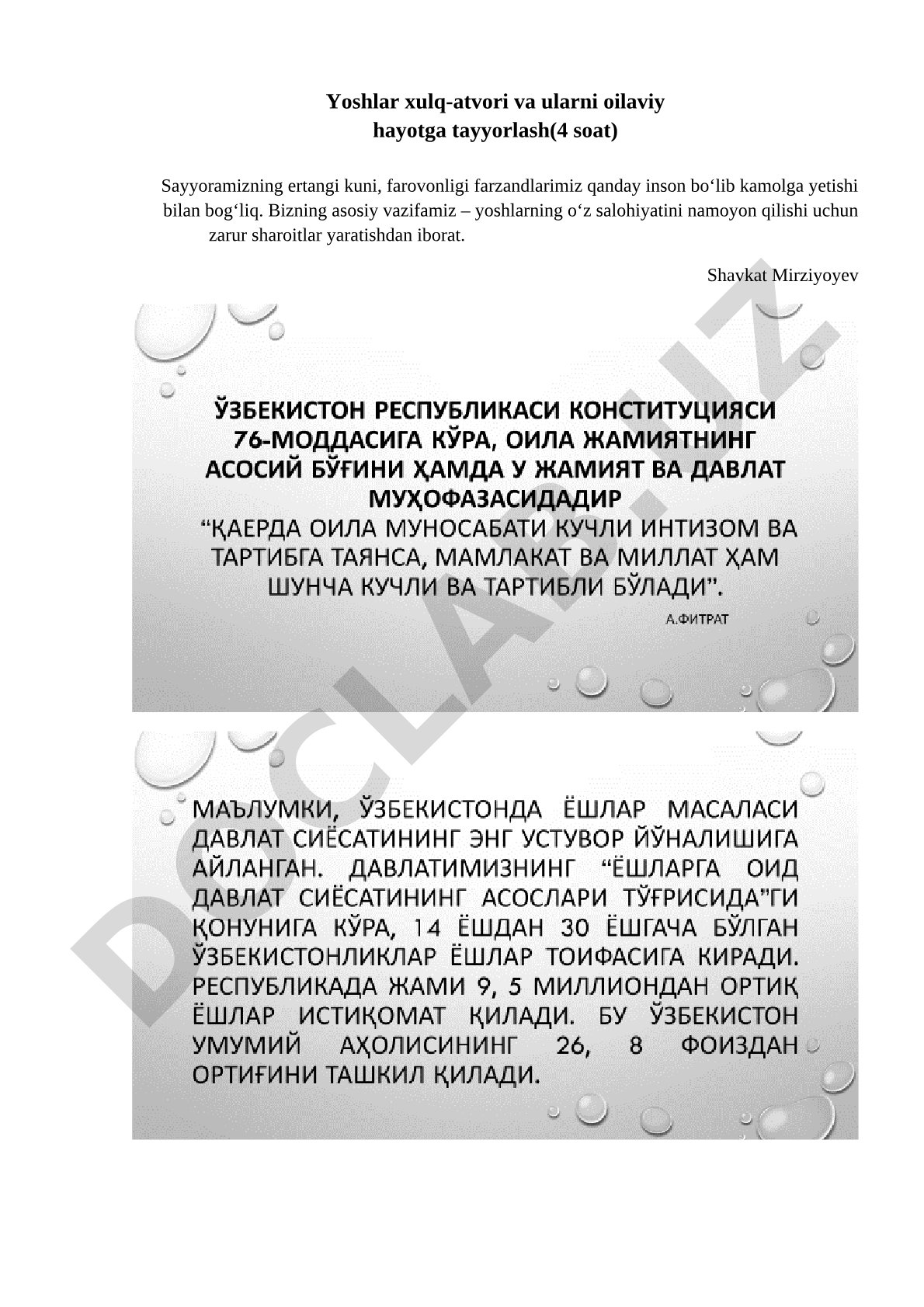Yoshlar xulq-atvori va ularni oilaviy hayotga tayyorlash