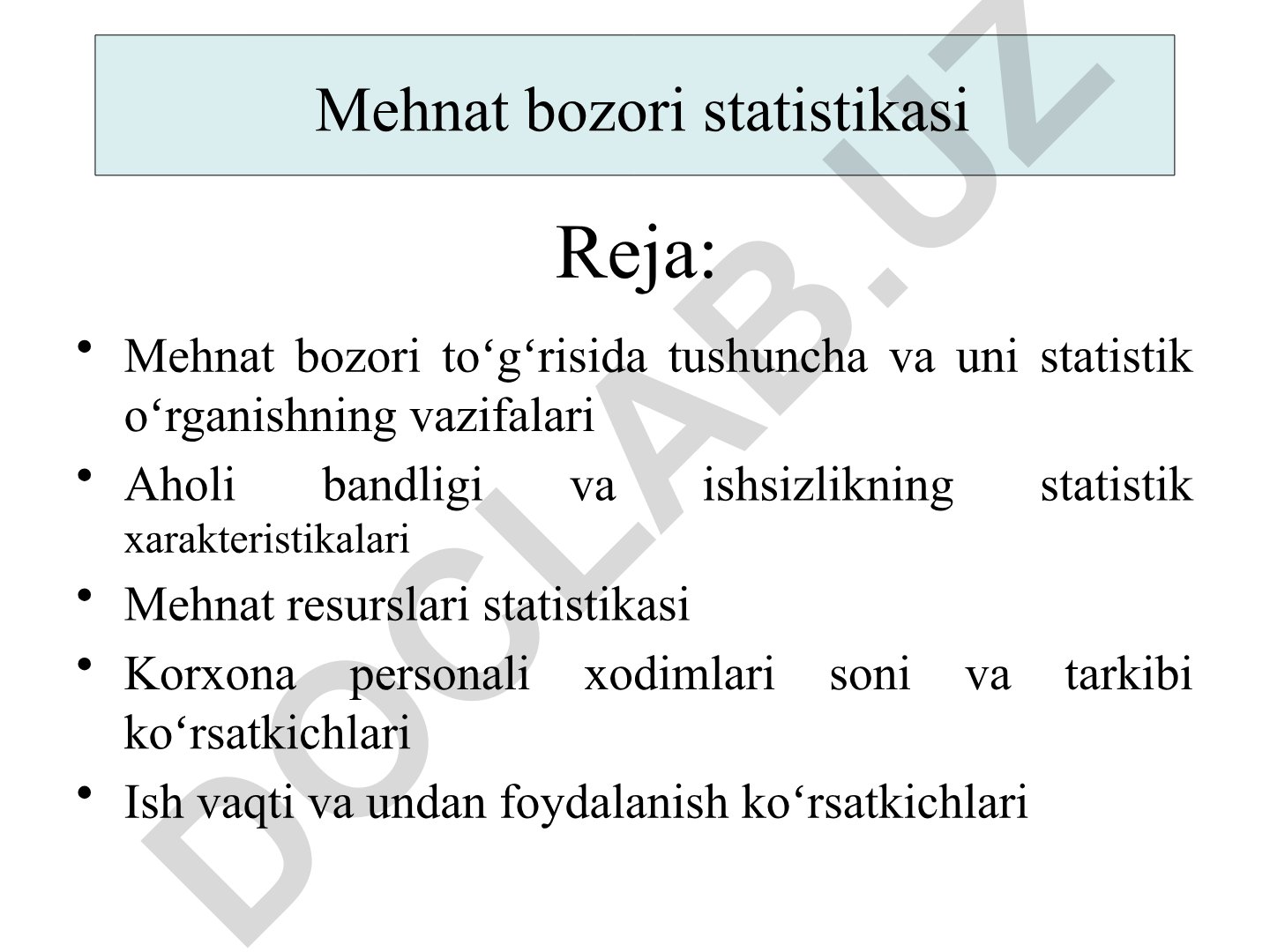 Mehnat bozori statistikasi va aholi bandligi