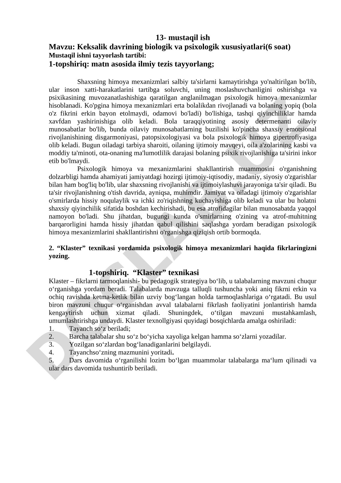 Keksalik davrining biologik va psixologik xususiyatlari