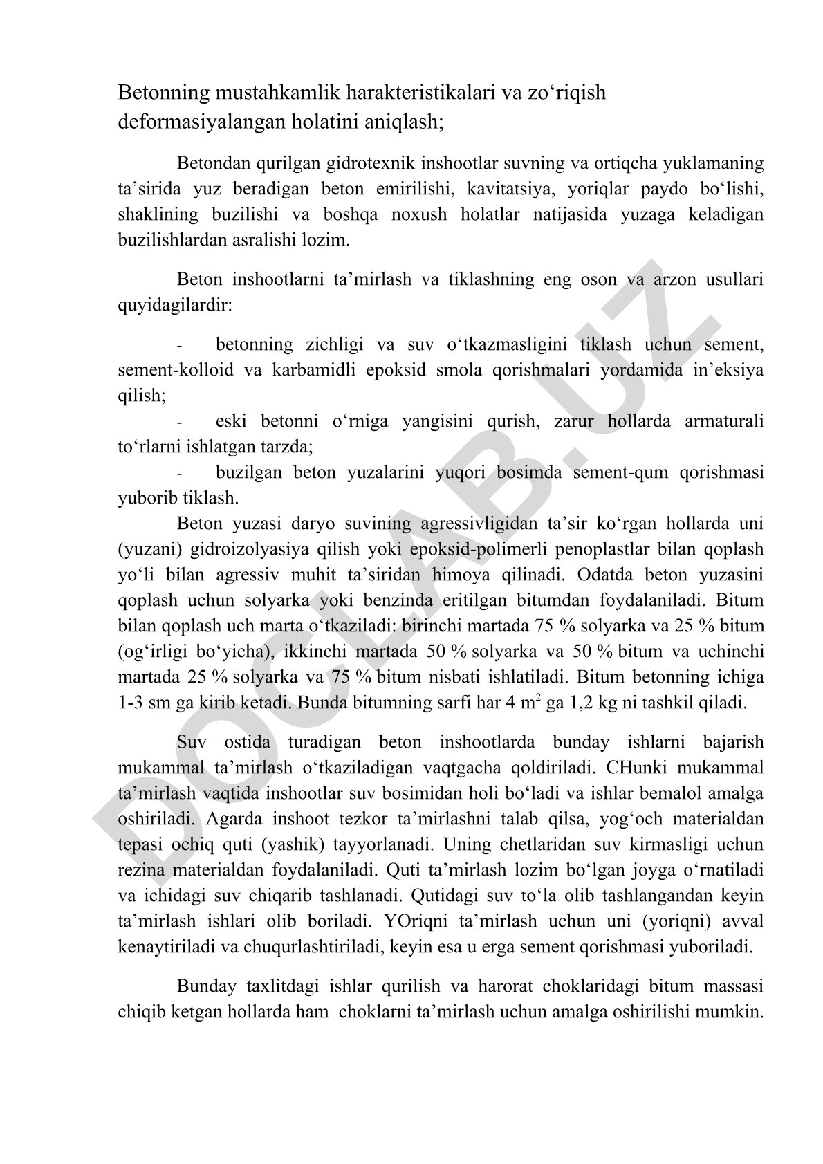 Betonning mustahkamlik harakteristikalari va zo'riqish deformasiyalari