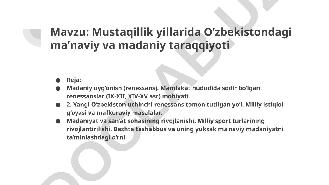 Mustaqillik yillarida Oʼzbekistondagi maʼnaviy va madaniy taraqqiyoti