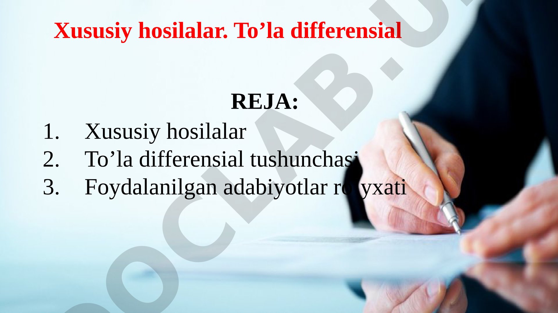 Xususiy hosilalar va to'la differensial