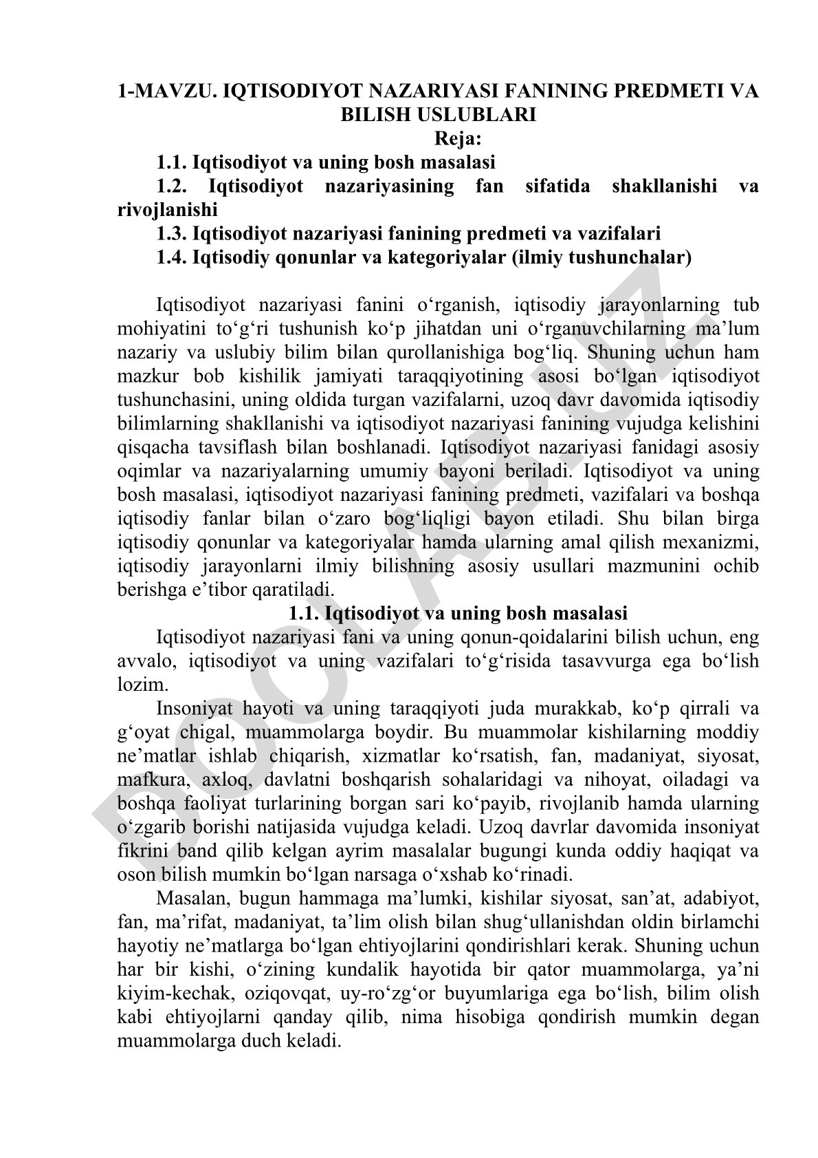 Iqtisodiyot nazariyasi fanining predmeti va bilish usullari