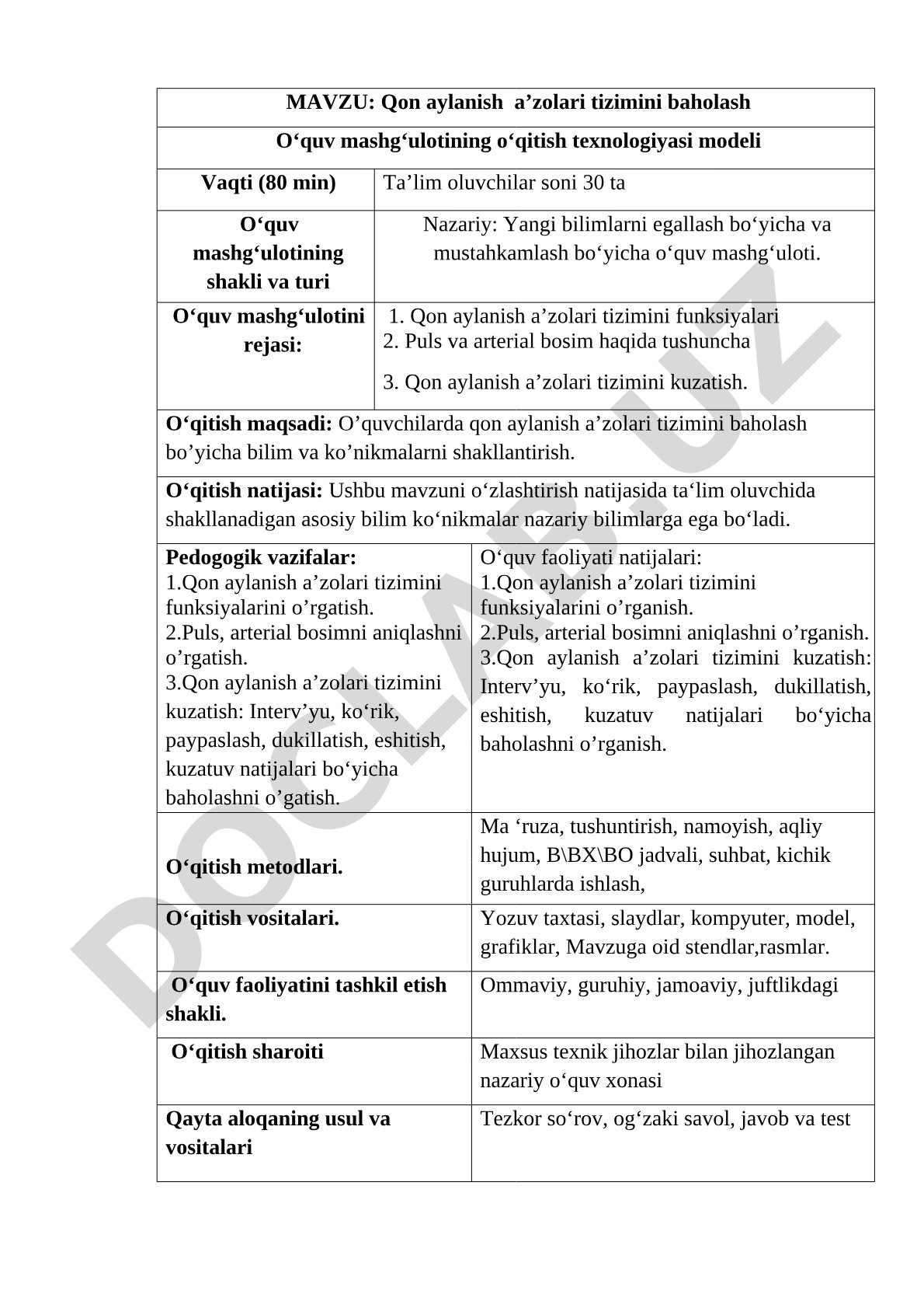 Qon aylanish a’zolari tizimini baholash
