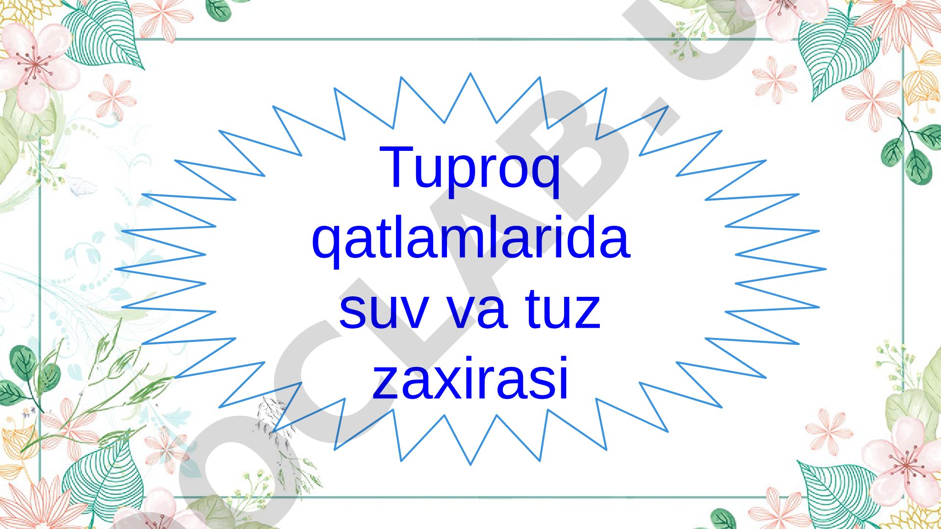 Tuproq qatlamlarida suv va tuz zaxirasi