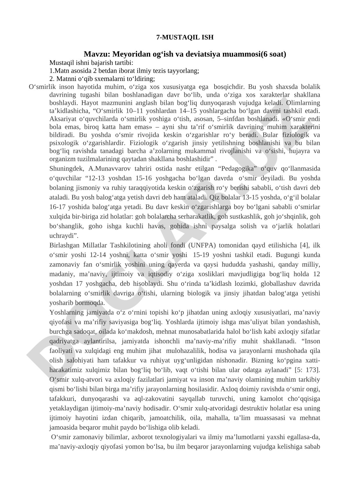 Meyoridan og‘ish va deviatsiya muammosi