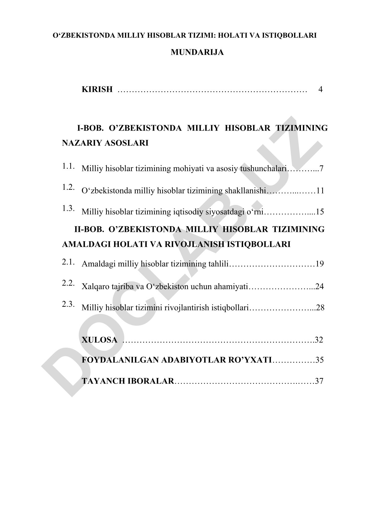 O‘zbekistonda milliy hisoblar tizimi: holati va istiqbollari