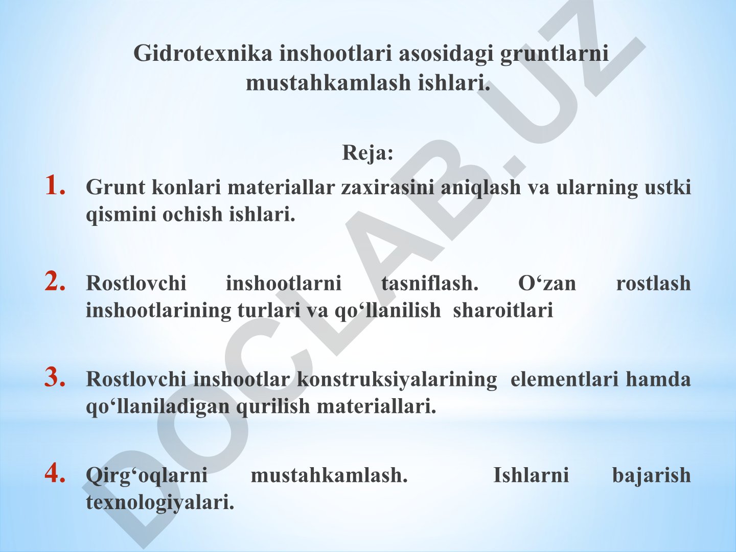Gidrotexnika inshootlari asosidagi gruntlarni mustahkamlash ishlari
