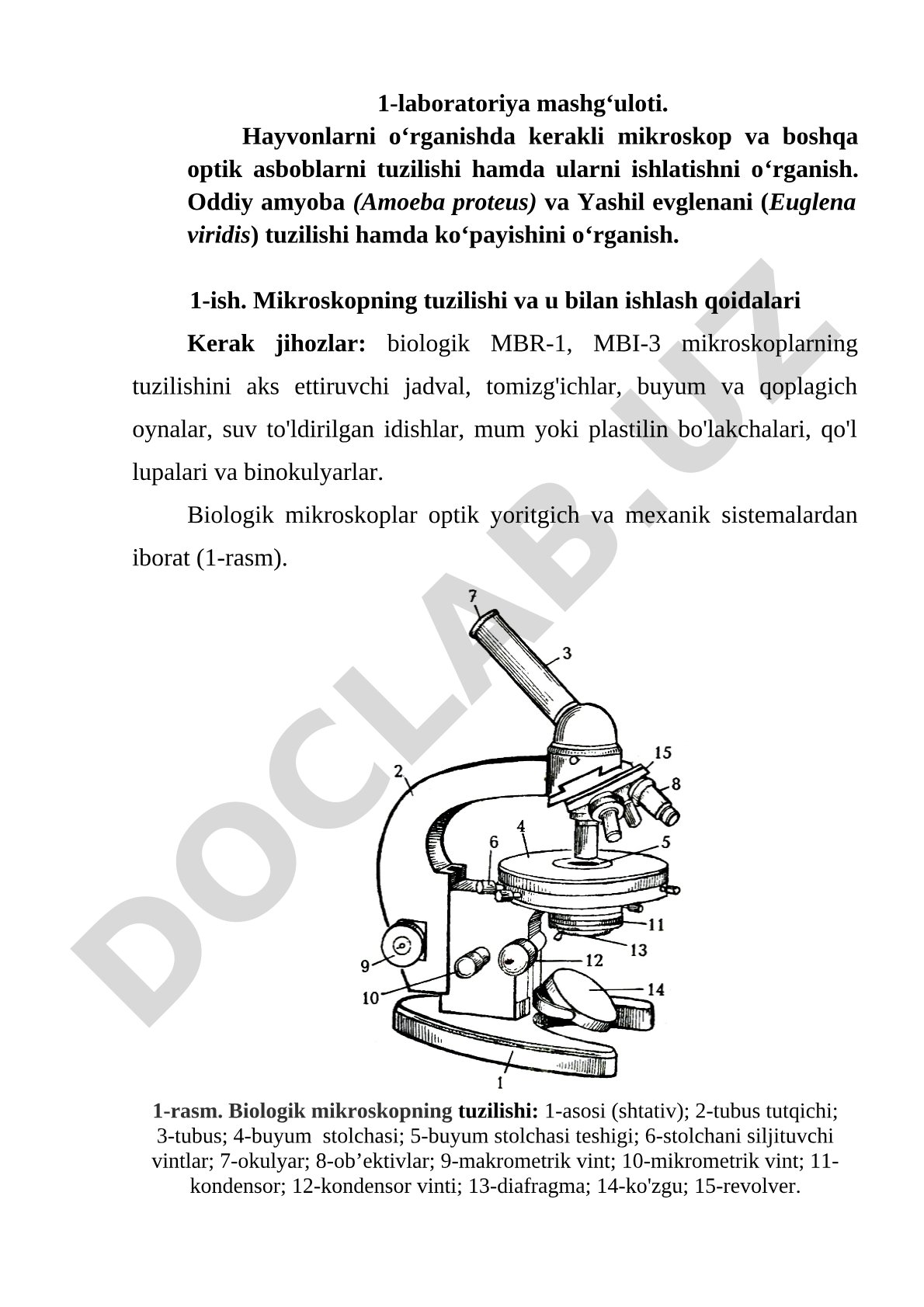 Hayvonlarni o'rganishda mikroskop va optik asboblarning tuzilishi hamda ulardan foydalanish