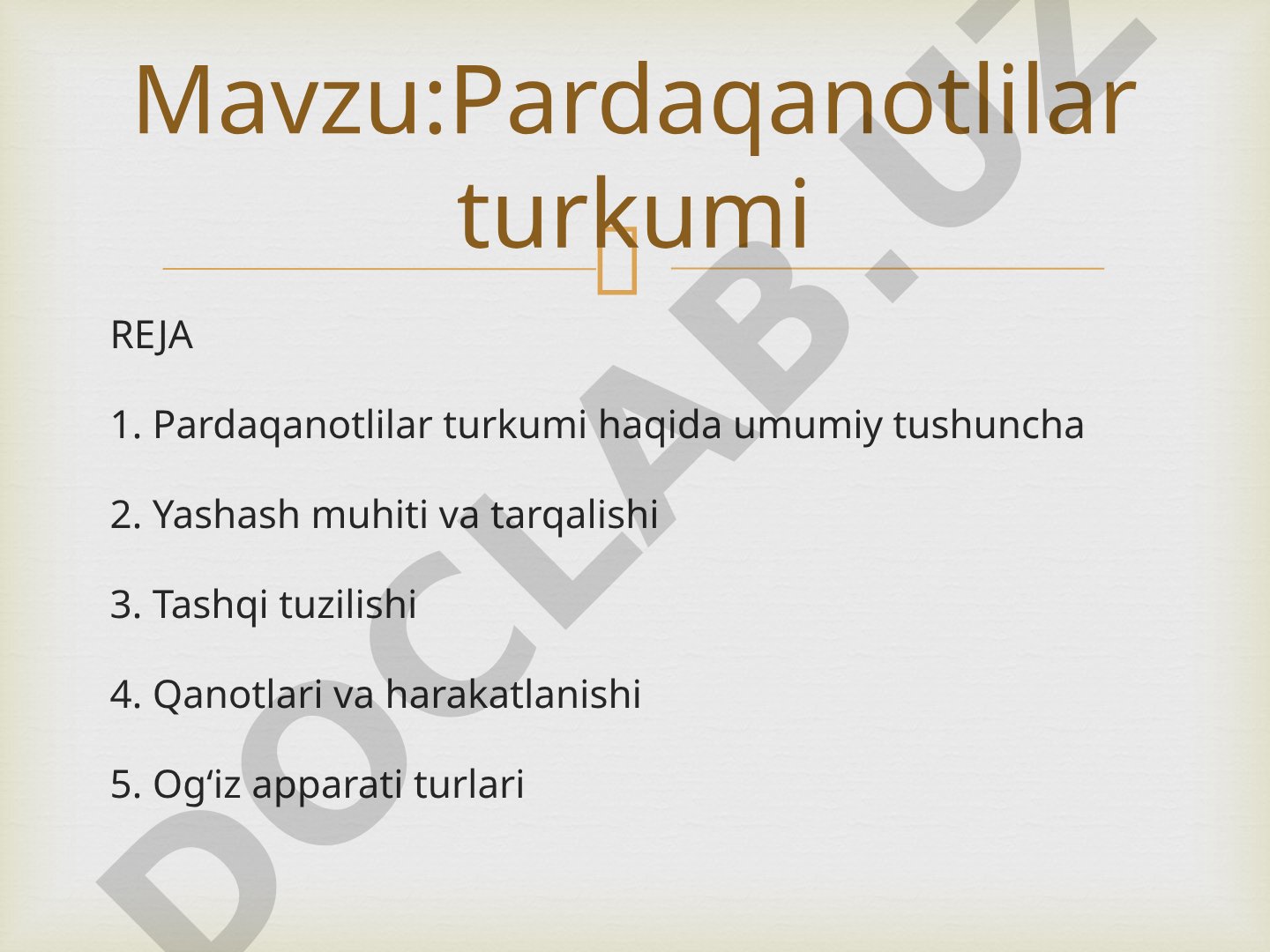 Pardaqanotlilar turkumining umumiy tavsifi, tuzilishi va hayot tarzi haqida ma'lumot