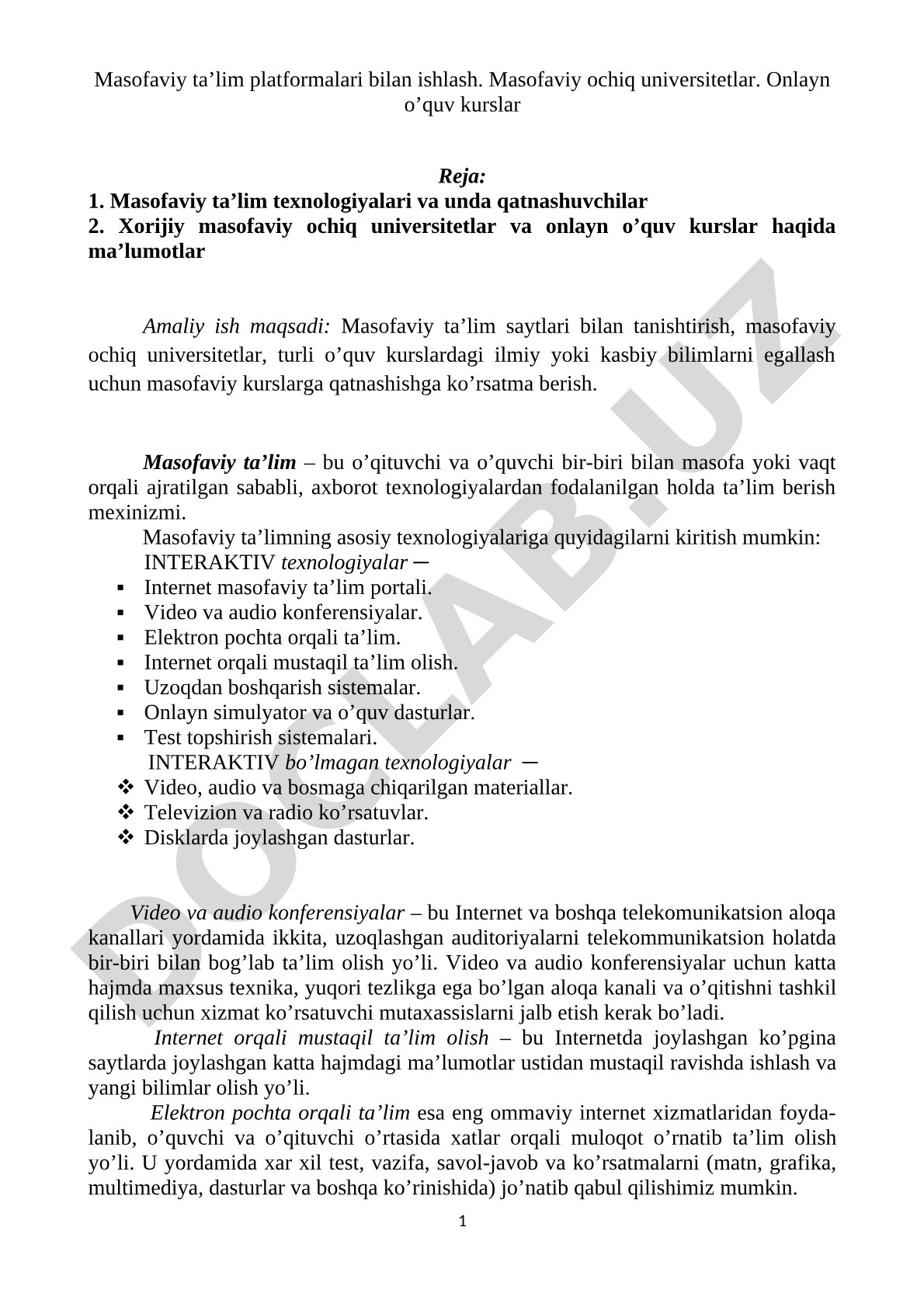 Masofaviy ta'lim platformalari bilan ishlash