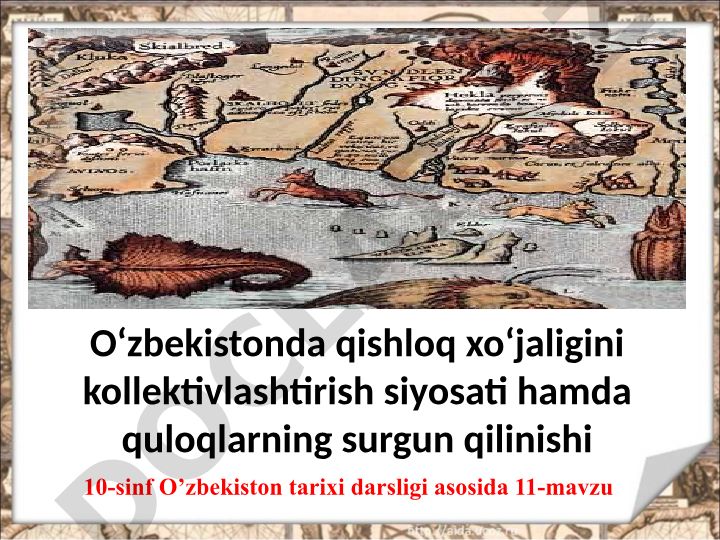 O‘zbekistonda qishloq xo‘jaligini kollektivlashtirish siyosati hamda quloqlarning surgun qilinishi