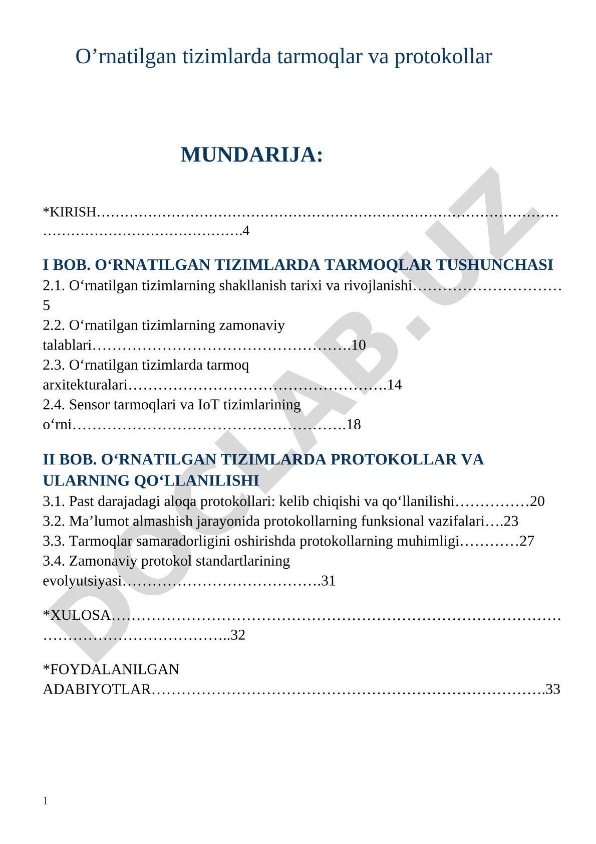 O'rnatilgan tizimlarda tarmoqlar va protokollar