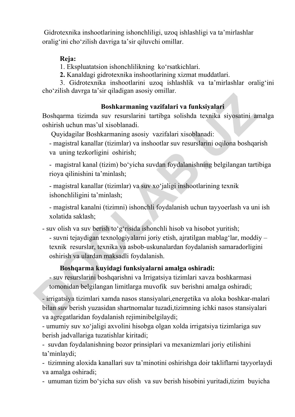 Gidrotexnika inshootlarining ishonchliligi va ta'mirlash oralig'ini cho'zilish davriga ta'sir qiluvchi omillar