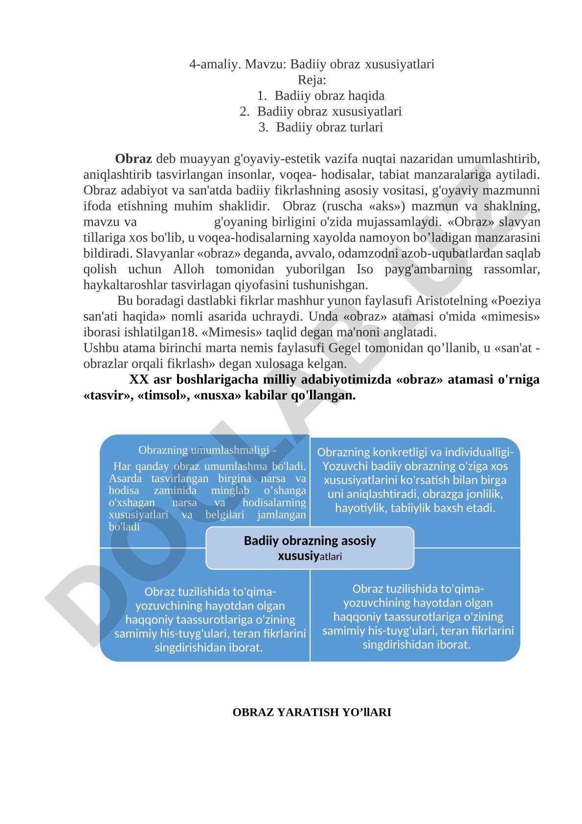 Badiiy obraz xususiyatlari