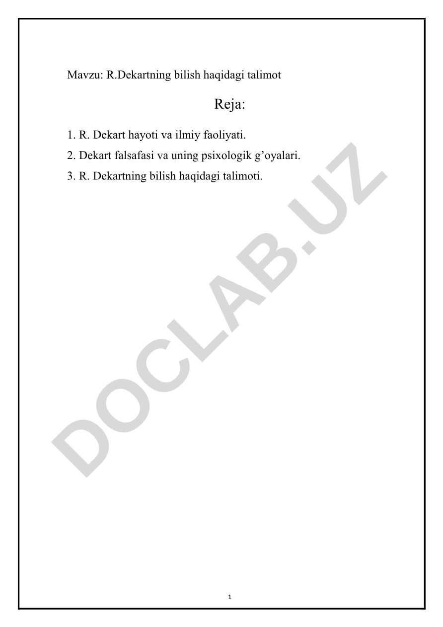 R.Dekartning bilish haqidagi talimot