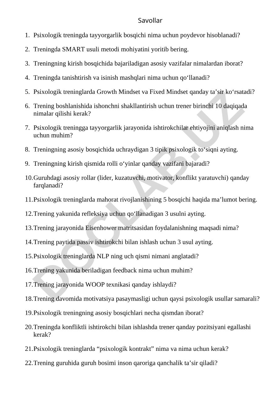 Psixologik treningning tayyorgarlik, kirish va asosiy bosqichlari