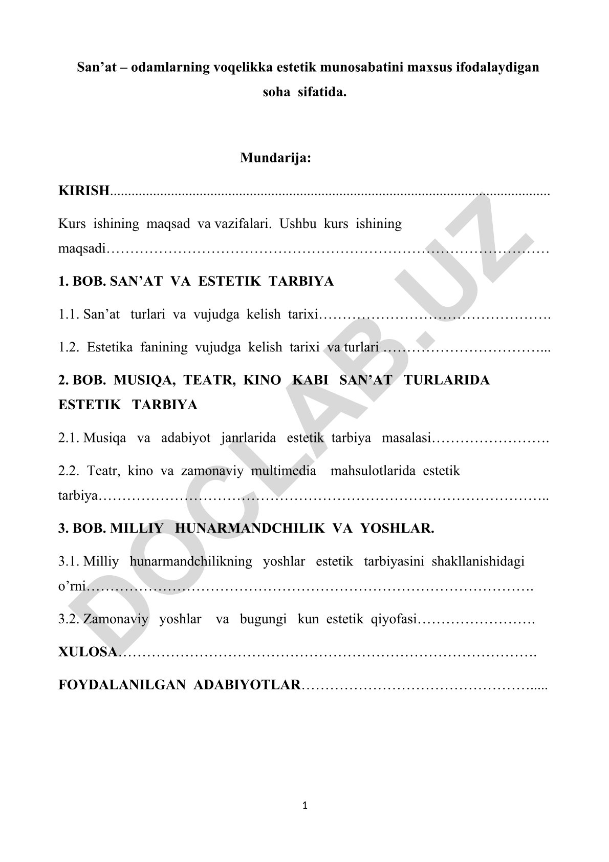 San’at va estetik tarbiya masalalari