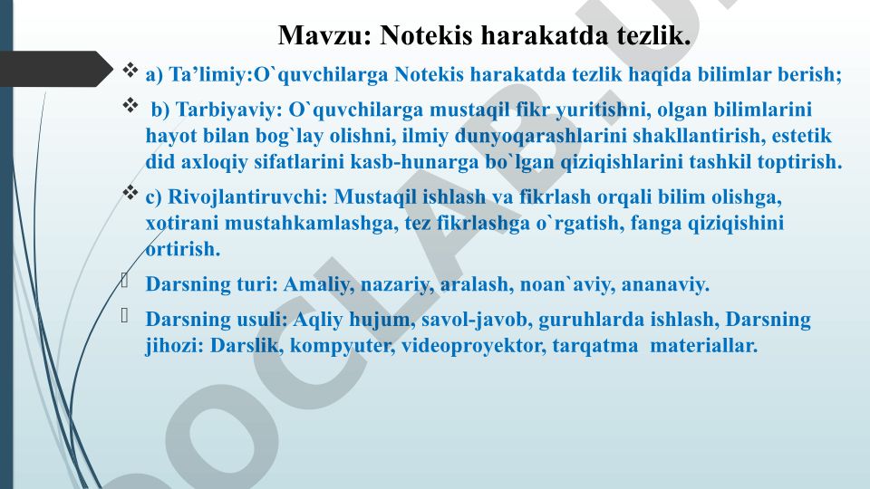 Notekis harakatda tezlik
