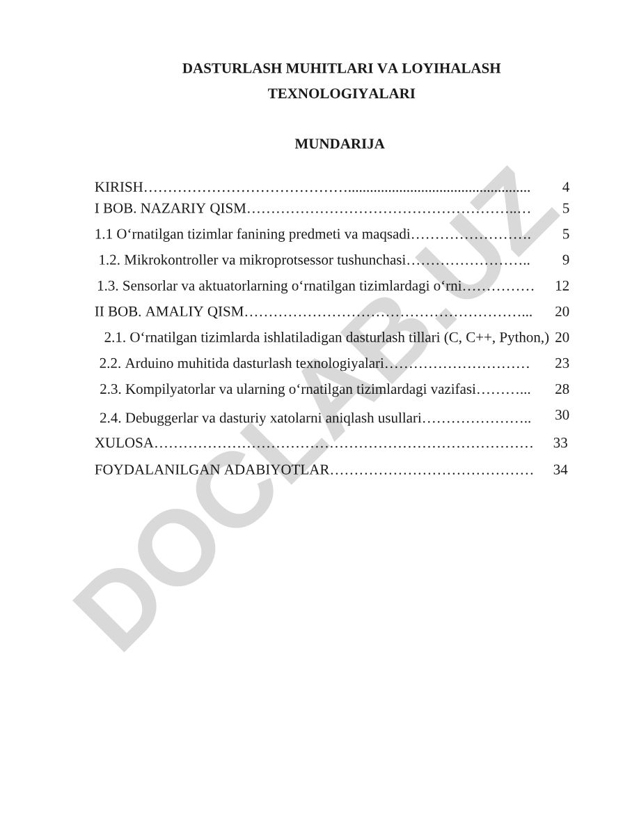 Dasturlash muhitlari va loyihalash texnologiyalari