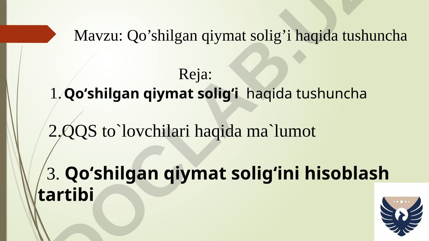 Qo’shilgan qiymat solig’i haqida tushuncha