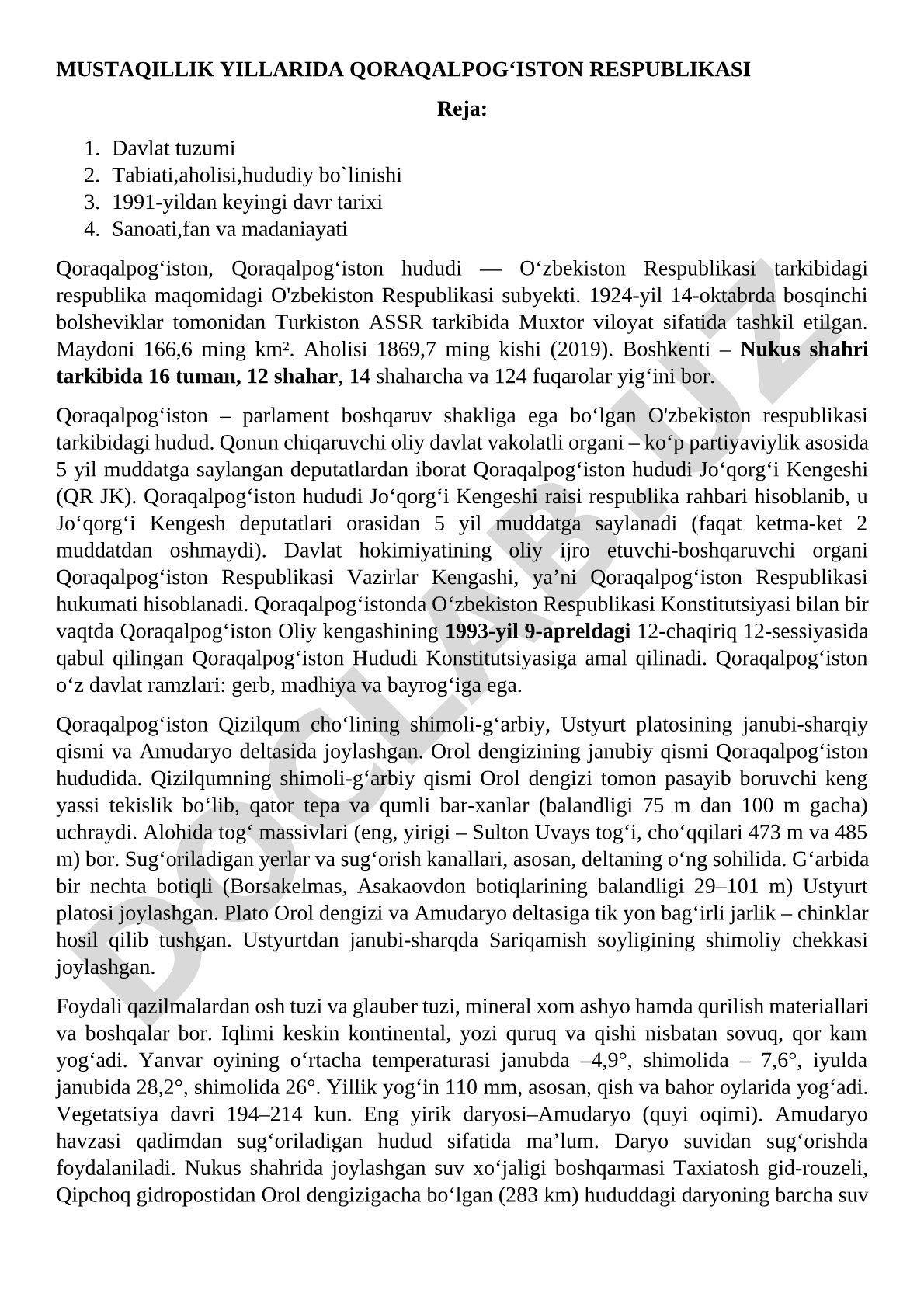 Mustaqillik yillarida Qoraqalpog'iston Respublikasi
