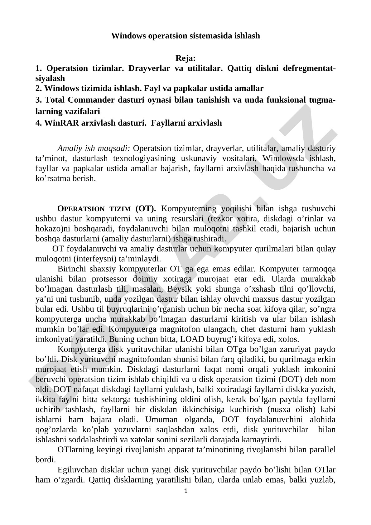 Windows operatsion sistemasida ishlash