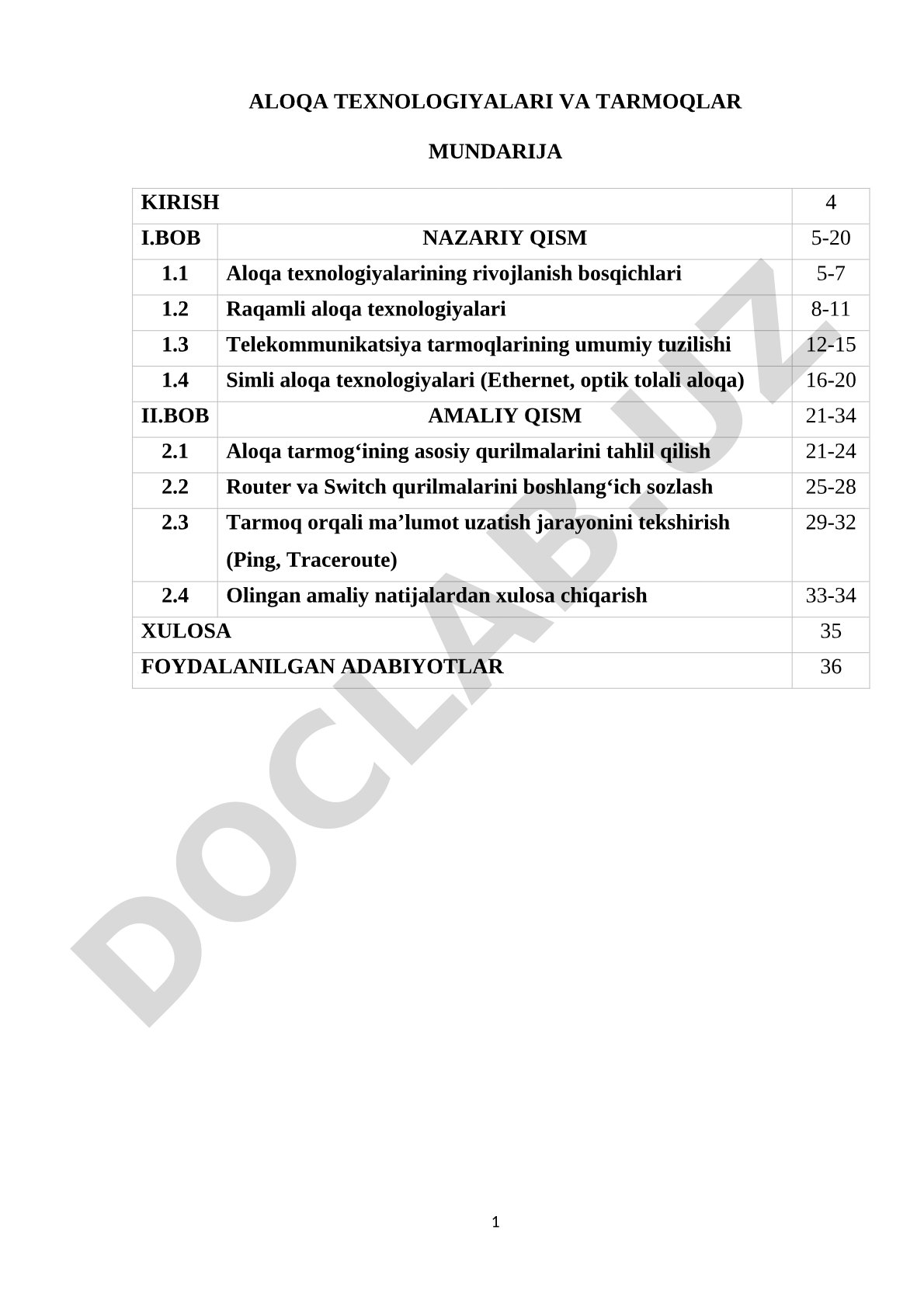 Aloqa texnologiyalari va tarmoqlar
