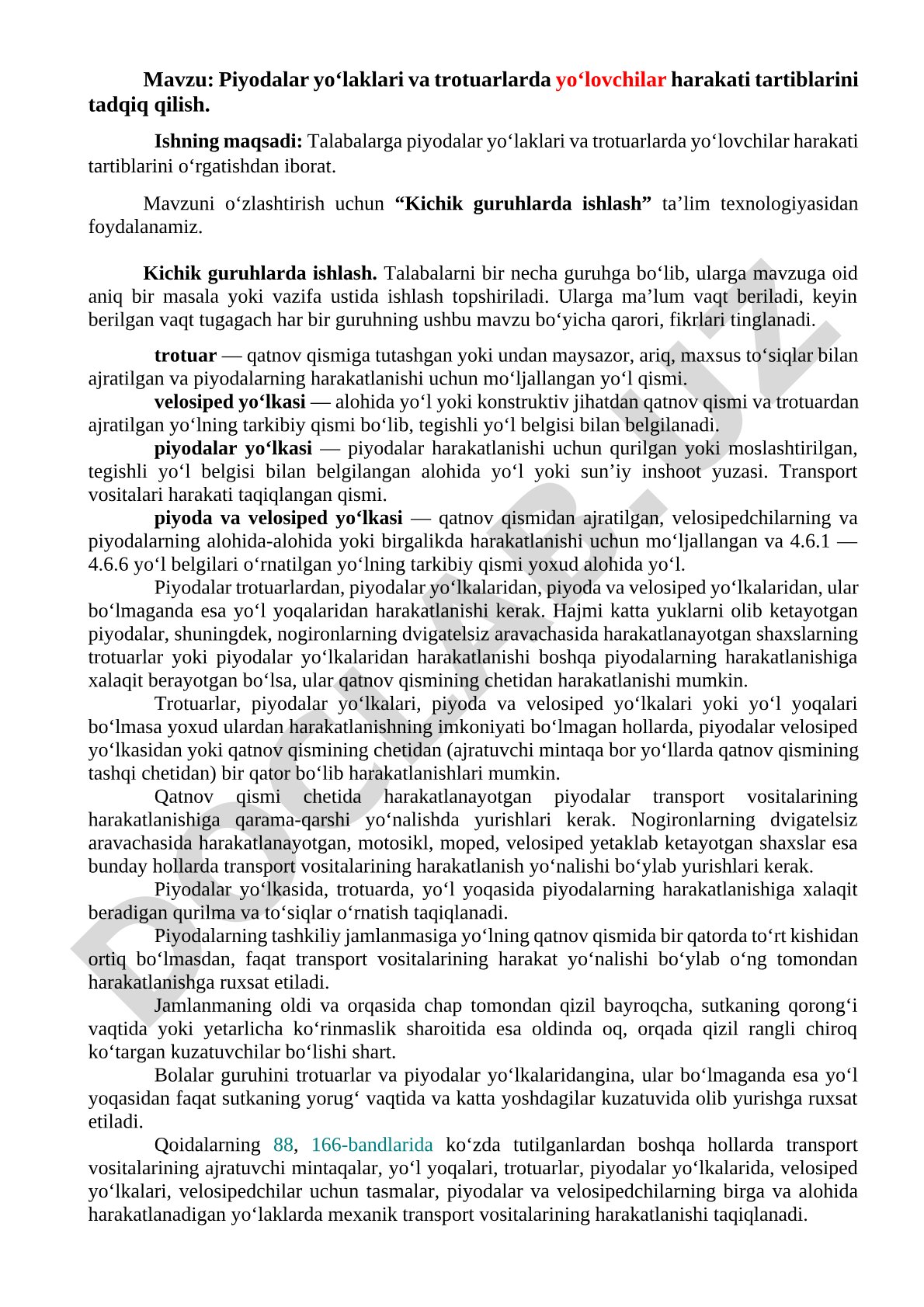 Piyodalar yo‘laklari va trotuarlarda yo‘lovchilar harakati tartiblarini tadqiq qilish