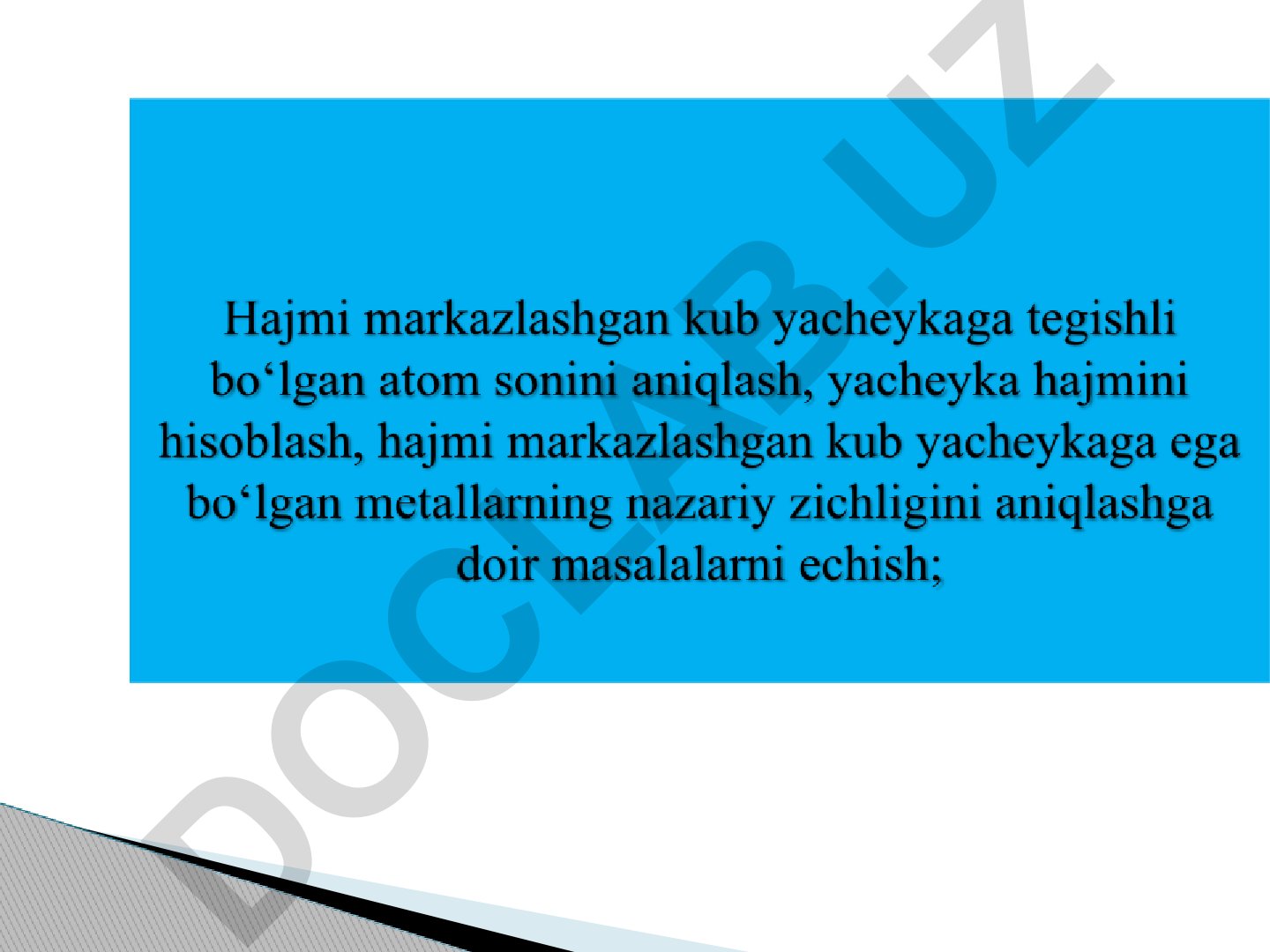 Hajmi markazlashgan kub yacheykasi va kristall panjara xususiyatlari