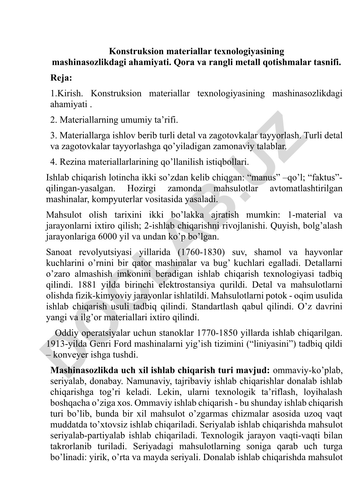Konstruksion materiallar texnologiyasining mashinasozlikdagi ahamiyati