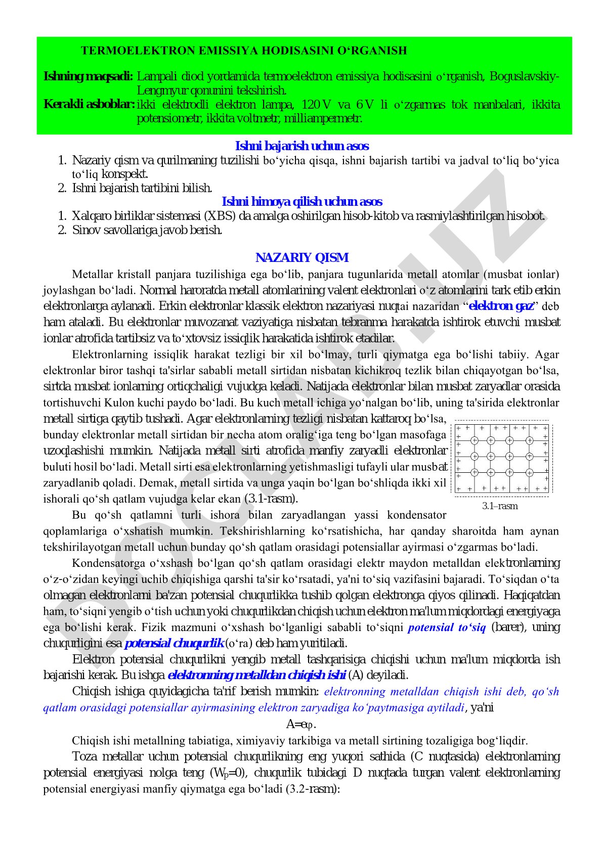 Termoelektron emissiya hodisasini o‘rganish