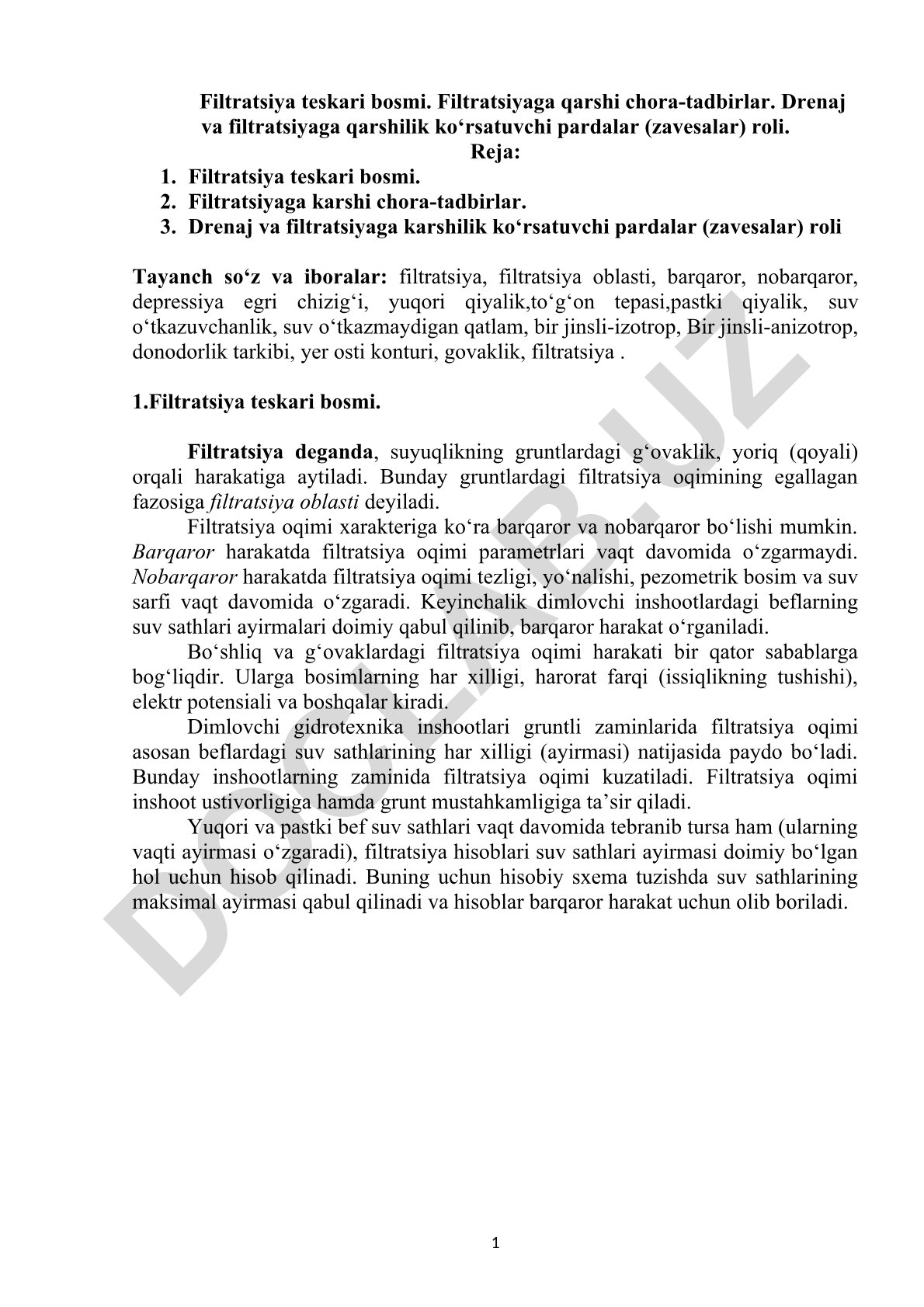 Filtratsiya teskari bosmi va filtratsiyaga qarshi chora-tadbirlar
