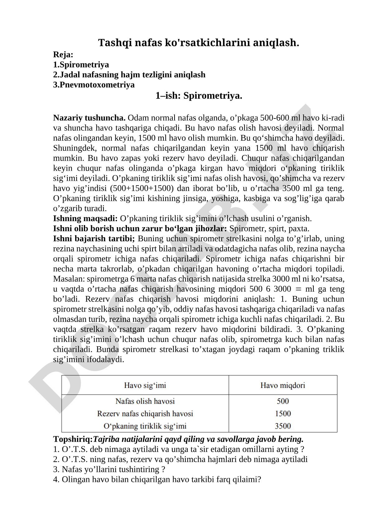 Tashqi nafas ko'rsatkichlarini aniqlash