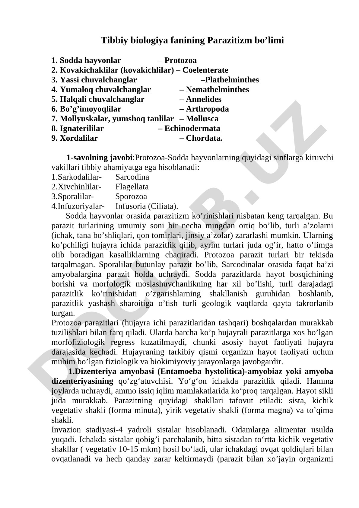 Tibbiy biologiya fanining Parazitizm bo'limi