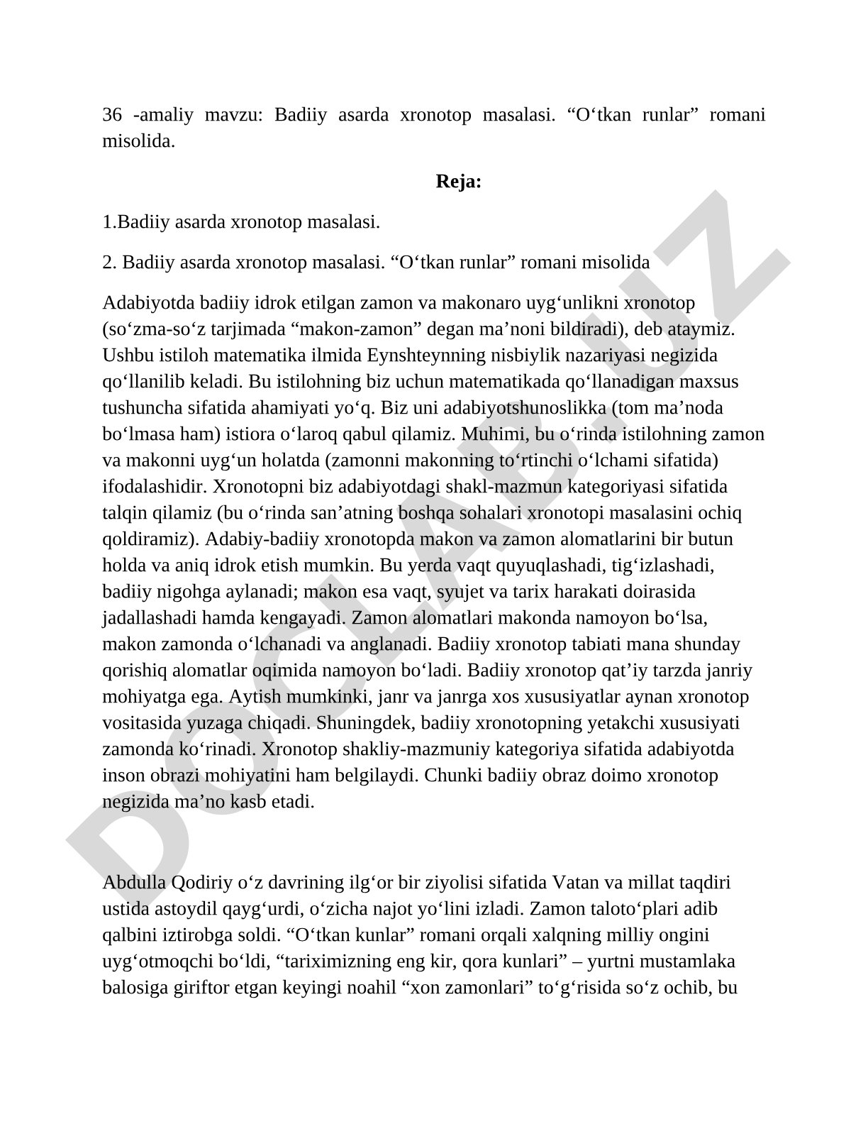 Bаdiiy аsаrdа хrоnоtоp mаsаlаsi. “O‘tkan runlar” romani misolida.