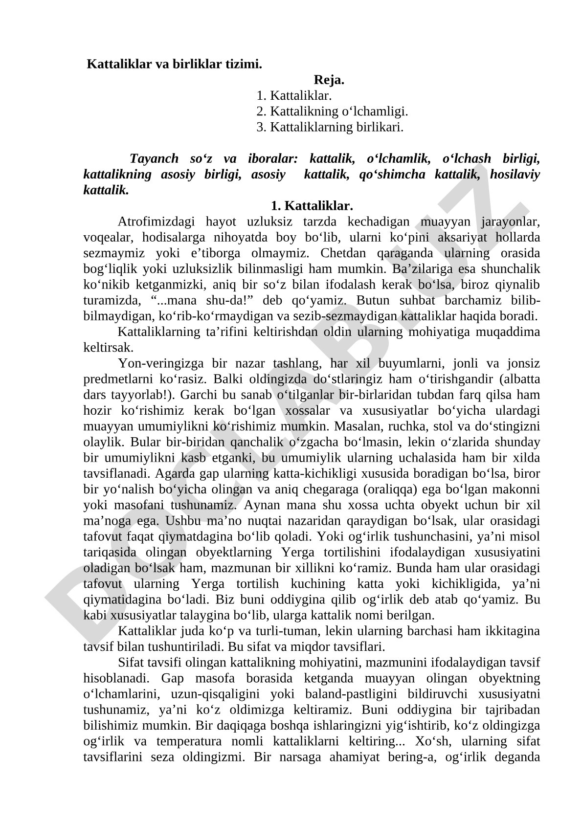 Kattaliklar va birliklar tizimi