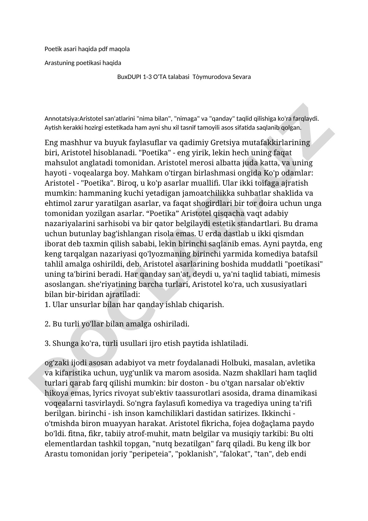 Aristotelning poetikasi haqida