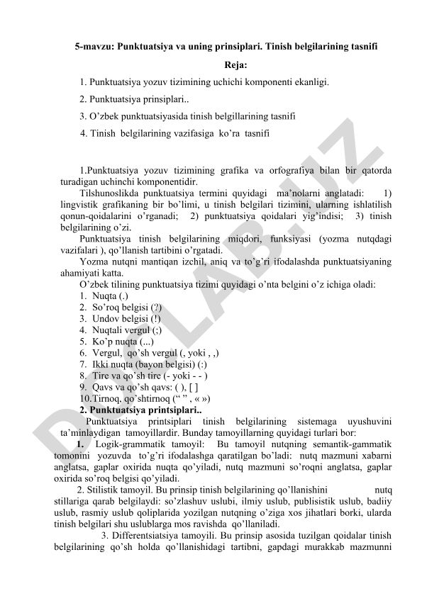 Punktuatsiya va uning prinsiplari. Tinish belgilarining tasnifi
